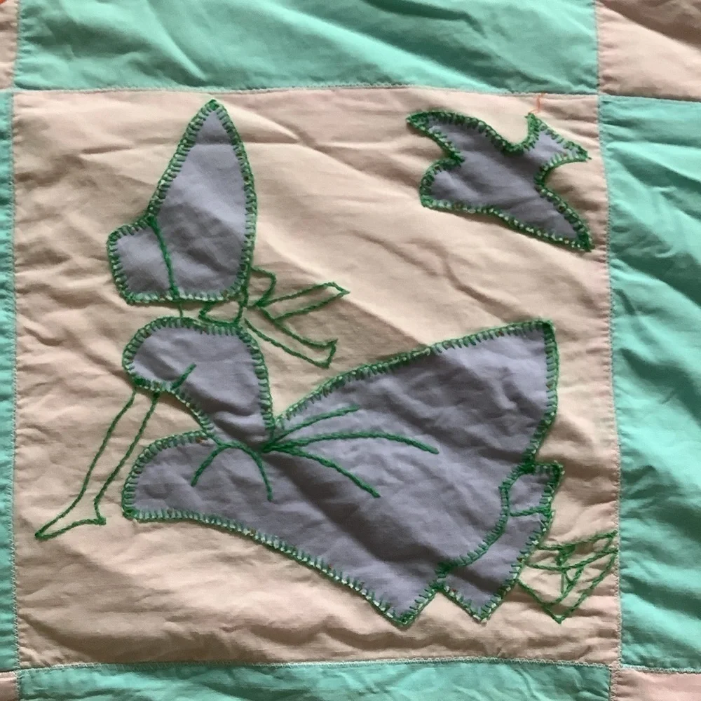Vintage Machine Stitched Hand Appliqué Hand Stitched Bonnet Girl Bird Quilt